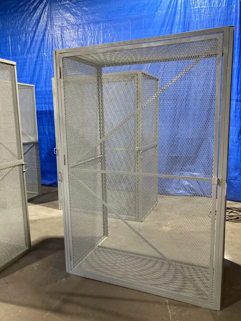 Steel-framed expanded mesh security cage