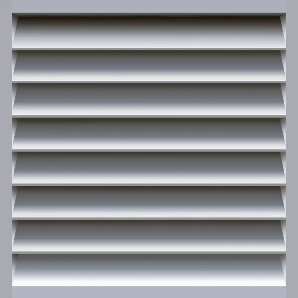 Close-up detail of horizontal louver panel design on an aluminum HVAC cage